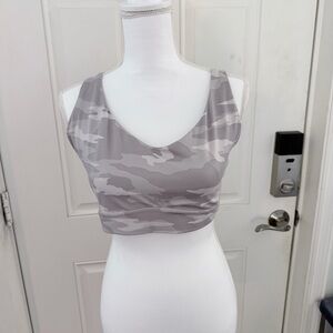 Athleta Solace Strappy Back Sports Bra XL | Gray White Camo